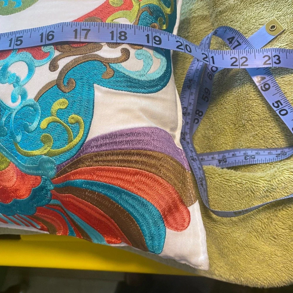 Decorative Lumbar Pillow Embroidered Colorful Paisley‎ Floral Accent